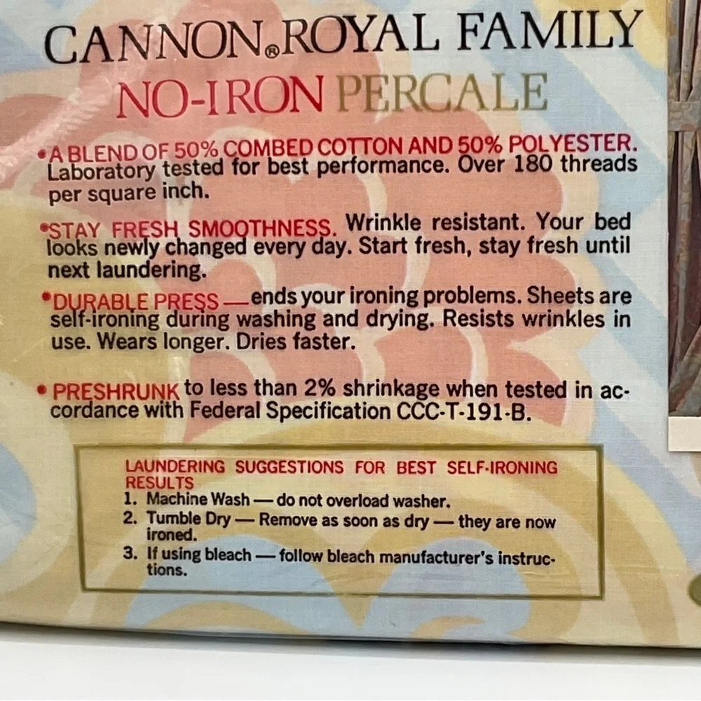 Vtg Cannon Royal Family Full Flat Sheet & Two Pillowcases String Of Pearls NOS
